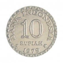 Km#44 10 Rupiah 1979 MBC/SOB Indonésia Ásia FAO - Programa de Planejamento Familiar Alumínio 25(mm) 1.9(gr)