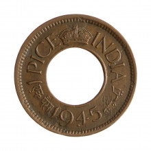 Km#533 1 Pice 1945 MBC Índia  Ásia Bronze 21.32(mm) 2(gr)
