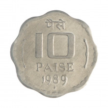 Km#39 10 Paise 1989 SOB Índia  Ásia Alumínio  23.3(mm) 1.76(gr)