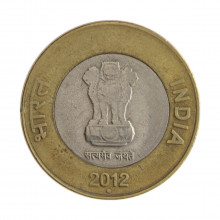 Km#400 10 Rupees 2012 MBC Índia  Ásia Bimetálico 27(mm) 7.71(gr)