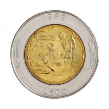 Km#140 500 Lire 1982 FC San Marino Europa FAO Luta Contra a Fome Bimetálica 25.5(mm) 6.8(gr)