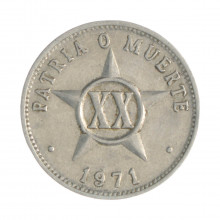 Km#35.1 20 Centavos 1971 MBC Cuba América  Alumínio 24(mm) 2(gr)