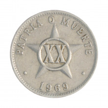 Km#35.1 20 Centavos 1969 MBC Cuba América  Alumínio 24(mm) 2(gr)