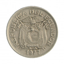 Km#81 50 Centavos  1977 MBC Equador  América  Aço com revestimento de níquel  23(mm) 5(gr)