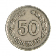 Km#81 50 Centavos  1963 MBC Equador  América  Aço com revestimento de níquel  23(mm) 5(gr)