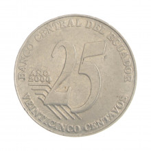 Km#107 25 Centavos  2000 MBC Equador  América  Aço Inoxidável  24.2(mm) 5.8(gr)