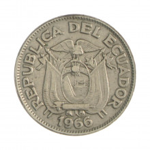 Km#77.1c 20 Centavos  1966 MBC Equador  América  Aço com revestimento de níquel  21(mm) 3.6(gr)