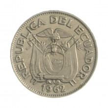 Km#77.1c 20 Centavos  1962 MBC+ Equador  América  Aço com revestimento de níquel  21(mm) 3.6(gr)