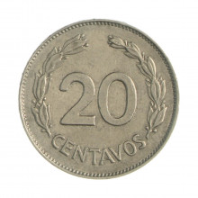 Km#77.1c 20 Centavos  1962 MBC+ Equador  América  Aço com revestimento de níquel  21(mm) 3.6(gr)