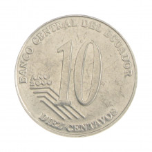 Km#106 10 Centavos  2000 MBC Equador  América  Aço Inoxidável  17.9(mm) 2.3(gr)