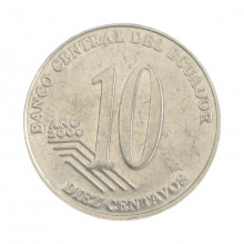 Km#106 10 Centavos 2000 MBC Equador América Aço Inoxidável 17.9(mm) 2.3(gr)