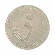 Km#105 5 Centavos  2000 MBC Equador  América  Aço Inoxidável  21.2(mm) 4.95(gr)