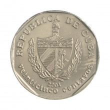 Km#577.2 25 Centavos 2001 MBC+ Cuba América  Aço com revestimento de níquel 23(mm) 5.65(gr)