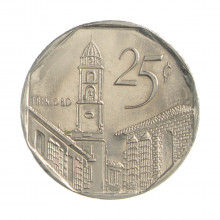 Km#577.2 25 Centavos 2001 MBC+ Cuba América  Aço com revestimento de níquel 23(mm) 5.65(gr)