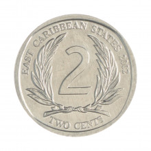 Km#35 2 Cents  2002 SOB/FC Estados do Caribe  América  Alumínio 21.46(mm) 1.42(gr)