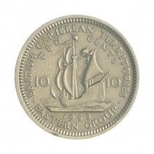 Km#5 10 Cents  1955 MBC/SOB Estados do Caribe  América  Cupro-níquel  18.01(mm) 2.59(gr)