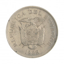 Km#93.1 50 Sucres 1988 MBC Equador  América  Aço com revestimento de níquel  28(mm) 8.5(gr)