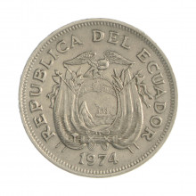 Km#83 1 Sucre 1974 MBC+ Equador  América  Aço com revestimento de níquel  26(mm) 6.5(gr)