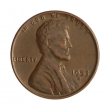 Km#A132 1 Cent 1953 D MBC Estados Unidos  América  Lincoln Cent Espiga de Trigo  Bronze 19(mm) 3.11(gr)