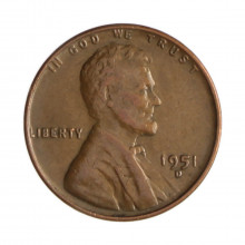 Km#A132 1 Cent 1951 D MBC Estados Unidos América Lincoln Cent Espiga de Trigo Bronze 19(mm) 3.11(gr)