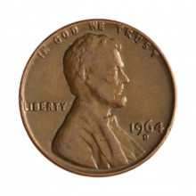 Km#201 1 Cent 1964 D MBC Estados Unidos América Lincoln Memorial Bronze 19(mm) 3.11(gr)