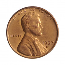 Km#A132 1 Cent 1957 D SOB Estados Unidos  América  Lincoln Cent Espiga de Trigo  Bronze 19(mm) 3.11(gr)