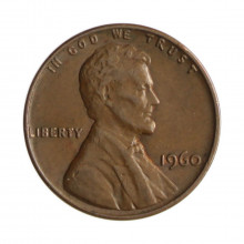 Km#201 1 Cent 1960 MBC+ Estados Unidos  América  Lincoln Memorial  Bronze 19(mm) 3.11(gr)