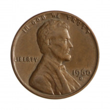 Km#201 1 Cent 1960 D MBC Estados Unidos  América  Lincoln Memorial  Bronze 19(mm) 3.11(gr)