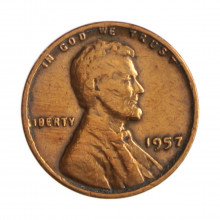 Km#A132 1 Cent 1957 MBC Estados Unidos  América  Lincoln Cent Espiga de Trigo  Bronze 19(mm) 3.11(gr)