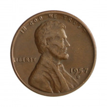 Km#A132 1 Cent 1957 D MBC Estados Unidos  América  Lincoln Cent Espiga de Trigo  Bronze 19(mm) 3.11(gr)