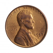 Km#A132 1 Cent 1957 D MBC/SOB Estados Unidos  América  Lincoln Cent Espiga de Trigo  Bronze 19(mm) 3.11(gr)