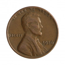Km#A132 1 Cent 1956 MBC+ Estados Unidos  América  Lincoln Cent Espiga de Trigo  Bronze 19(mm) 3.11(gr)