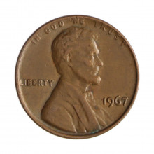 Km#201 1 Cent 1967 MBC+ Estados Unidos  América  Lincoln Memorial  Bronze 19(mm) 3.11(gr)