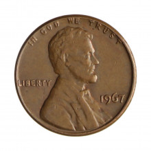 Km#201 1 Cent 1967 MBC+ Estados Unidos  América  Lincoln Memorial  Bronze 19(mm) 3.11(gr)