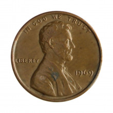 Km#201 1 Cent 1969 MBC Estados Unidos América Lincoln Memorial Bronze 19(mm) 3.11(gr)