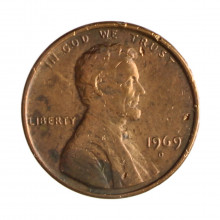 Km#201 1 Cent 1969 D BC Estados Unidos América Lincoln Memorial Bronze 19(mm) 3.11(gr)