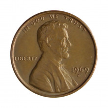 Km#201 1 Cent 1969 D MBC/SOB Estados Unidos América Lincoln Memorial Bronze 19(mm) 3.11(gr)