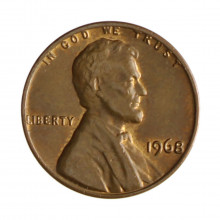 Km#201 1 Cent 1968 MBC+ Estados Unidos  América  Lincoln Memorial  Bronze 19(mm) 3.11(gr)