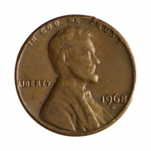 Km#201 1 Cent 1968 D MBC Estados Unidos América Lincoln Memorial Bronze 19(mm) 3.11(gr)