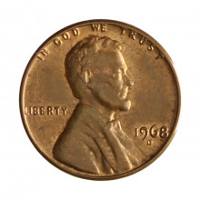 Km#201 1 Cent 1968 D MBC+ Estados Unidos  América  Lincoln Memorial  Bronze 19(mm) 3.11(gr)
