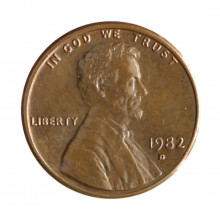 Km#201 1 Cent 1982 D MBC Estados Unidos  América  Lincoln Memorial  Bronze 19(mm) 3.11(gr)