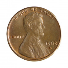 Km#201 1 Cent 1982 D MBC+ Estados Unidos  América  Lincoln Memorial  Bronze 19(mm) 3.11(gr)