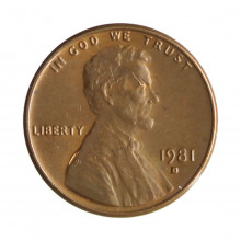 Km#201 1 Cent 1981 D MBC+ Estados Unidos  América  Lincoln Memorial  Bronze 19(mm) 3.11(gr)
