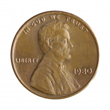 Km#201 1 Cent 1980 MBC Estados Unidos  América  Lincoln Memorial  Bronze 19(mm) 3.11(gr)