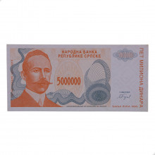 P#156a 5 000 000 Dinara 1993 SOB/FE Bósnia e Herzegovina Europa C/Peq. Manchas