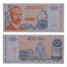 P#156a 5 000 000 Dinara 1993 SOB/FE Bósnia e Herzegovina Europa C/Peq. Manchas