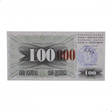 P#56j 100 000 Dinara 1993 FE Bósnia e Herzegovina Europa