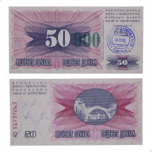 P#55c 50 000 Dinara 1993 FE Bósnia e Herzegovina Europa Edição de Emergência