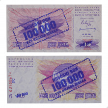 P#34b 100 000 Dinara 1993 FE Bósnia e Herzegovina Europa Edição de Emergência