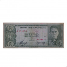 P#154a.5 10 Pesos Bolivianos 1962 BC/MBC Bolívia América